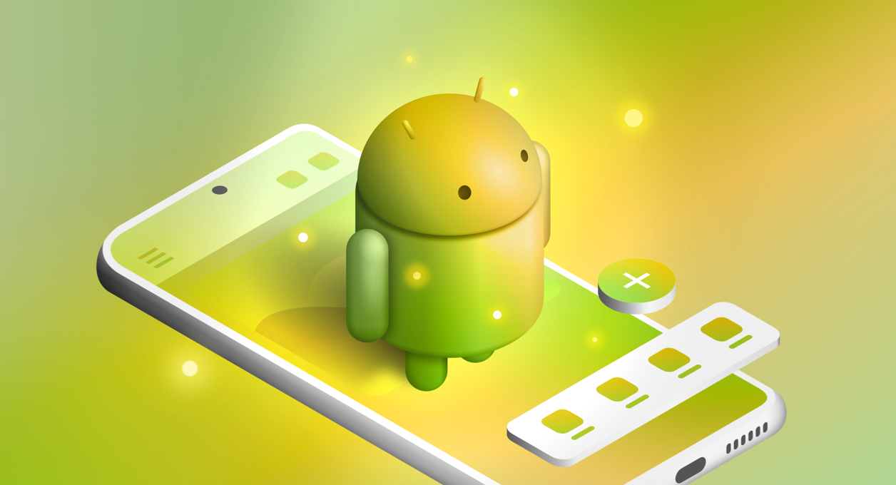 Brand visual with android mascot and keyboard