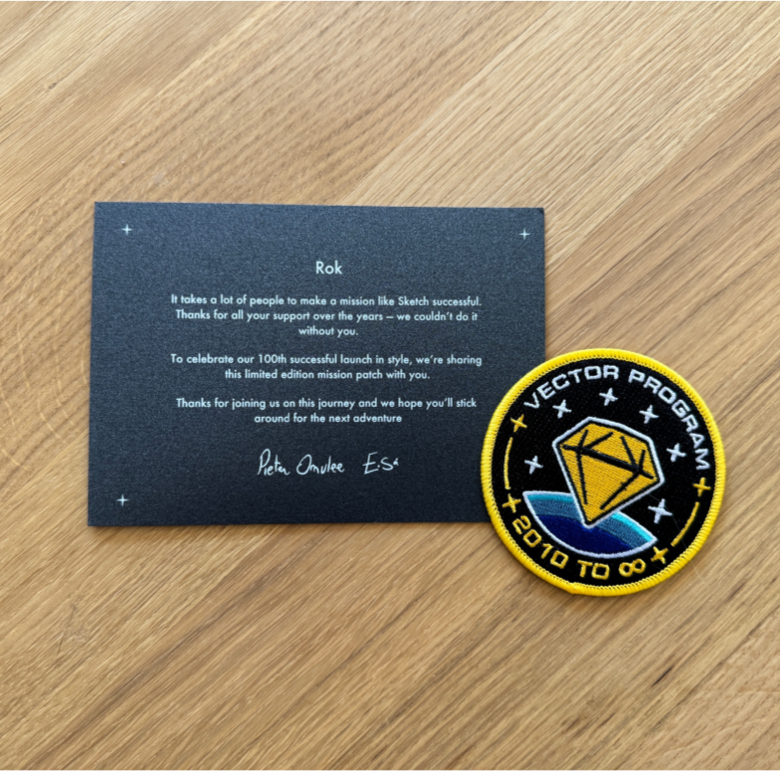 Commemorative patch on dark desk card