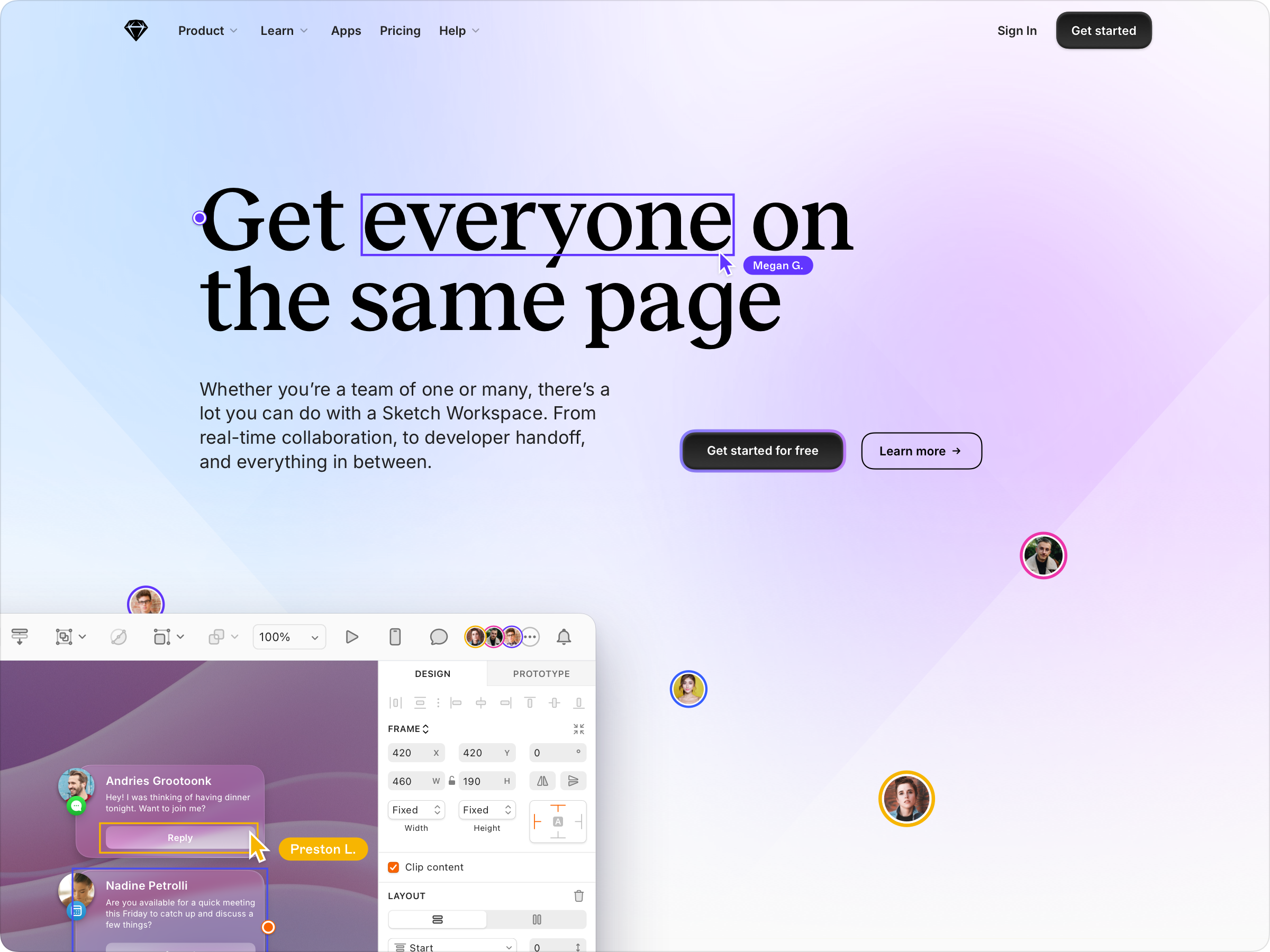 Large outcome composition featuring collaboration message