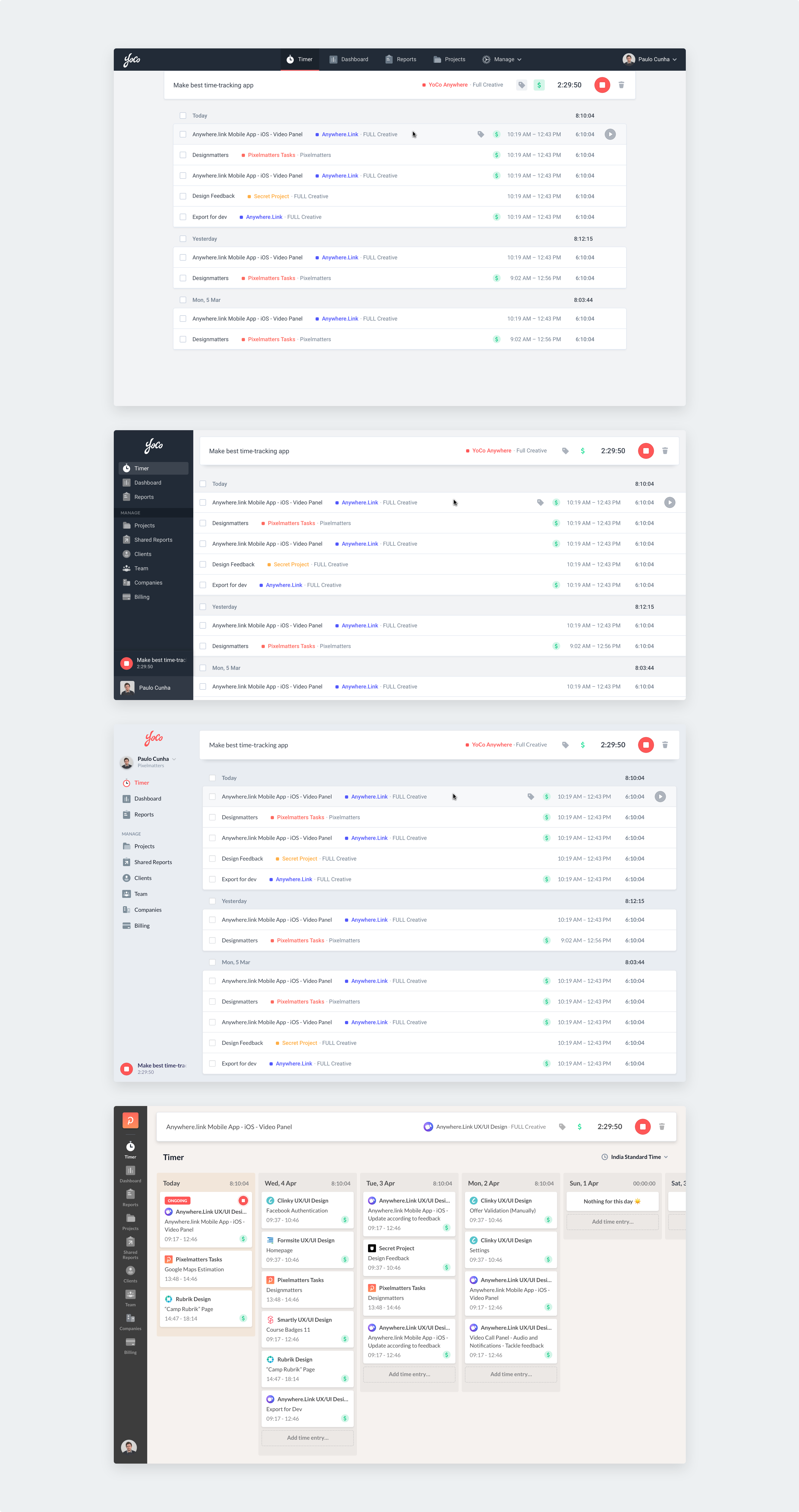 Yoco Anywhere system of screens across web app views